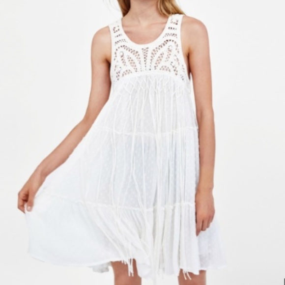 white fringe dress zara